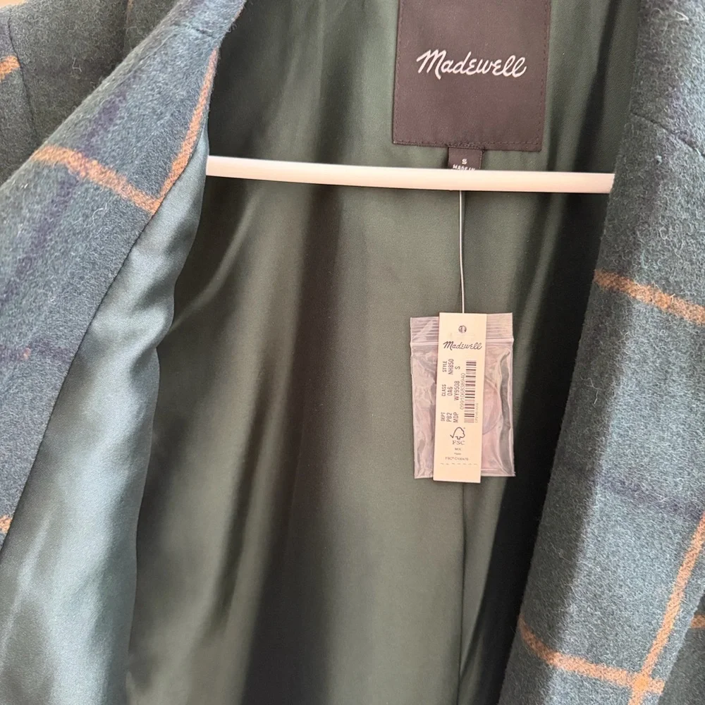 Madewell Dark Green Windowpane Plaid Single-Button Blazer - Picture 3 of 4